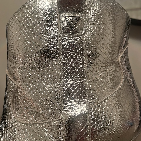 GUESS NWOT Silver Metallic Snake Print Western Boots - Picture 2 of 12